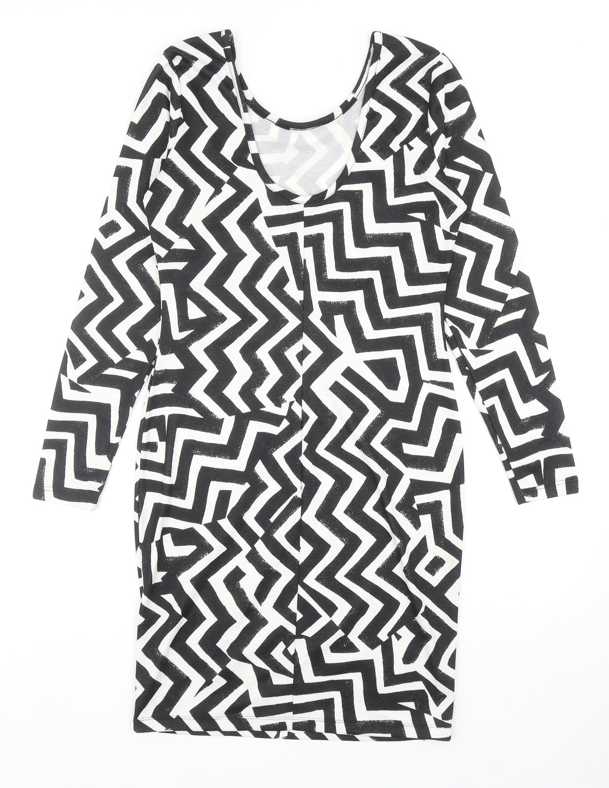 H&M Womens Black Geometric Polyester Shift Size S Scoop Neck Pullover