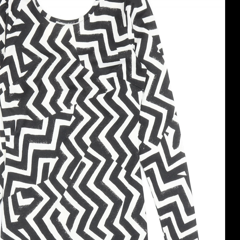 H&M Womens Black Geometric Polyester Shift Size S Scoop Neck Pullover