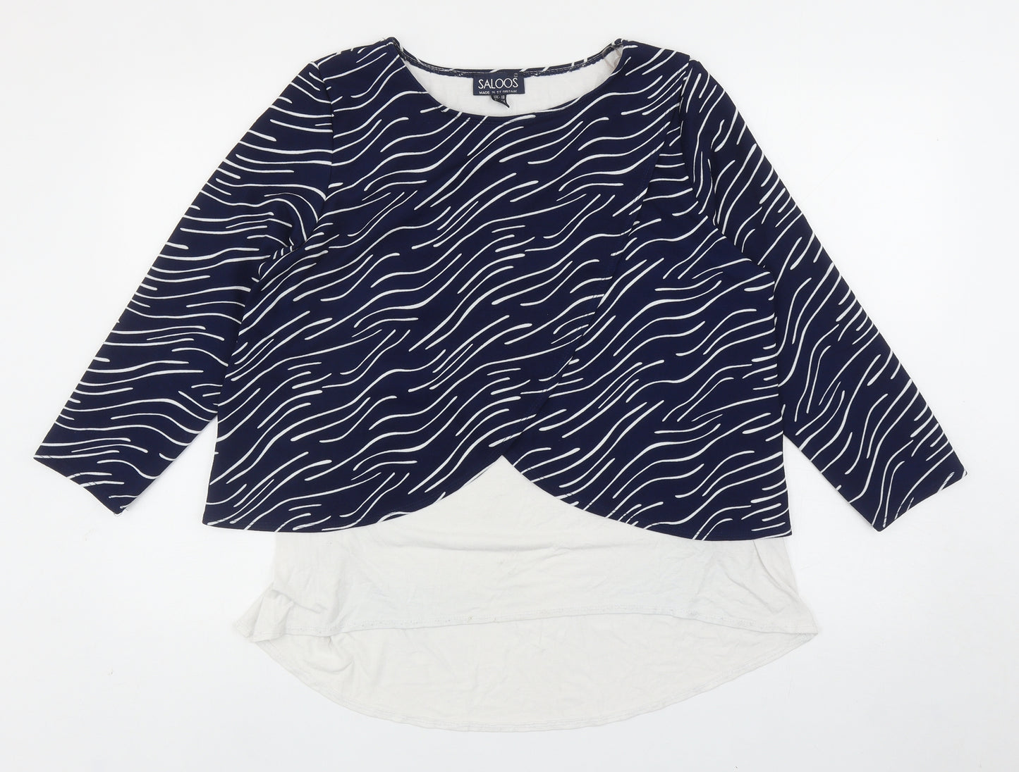Saloos Womens Blue Geometric Polyester Basic Blouse Size 18 Boat Neck