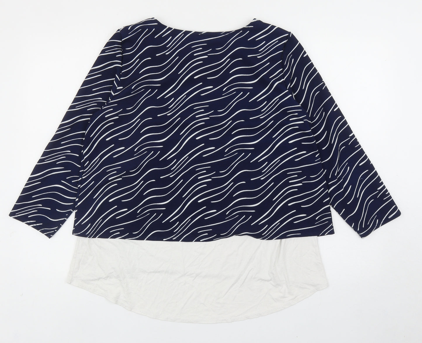 Saloos Womens Blue Geometric Polyester Basic Blouse Size 18 Boat Neck