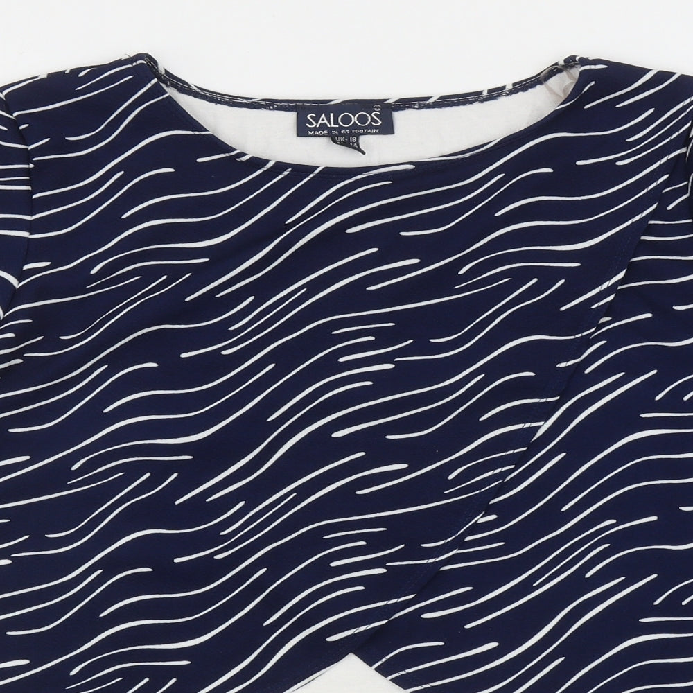 Saloos Womens Blue Geometric Polyester Basic Blouse Size 18 Boat Neck