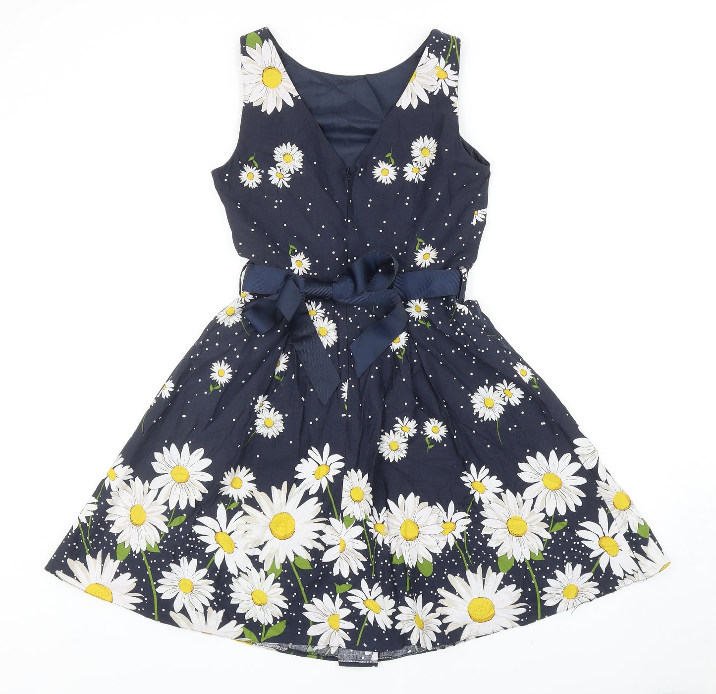Red Herring Womens Blue Floral Cotton Skater Dress Size 10 Boat Neck Zip