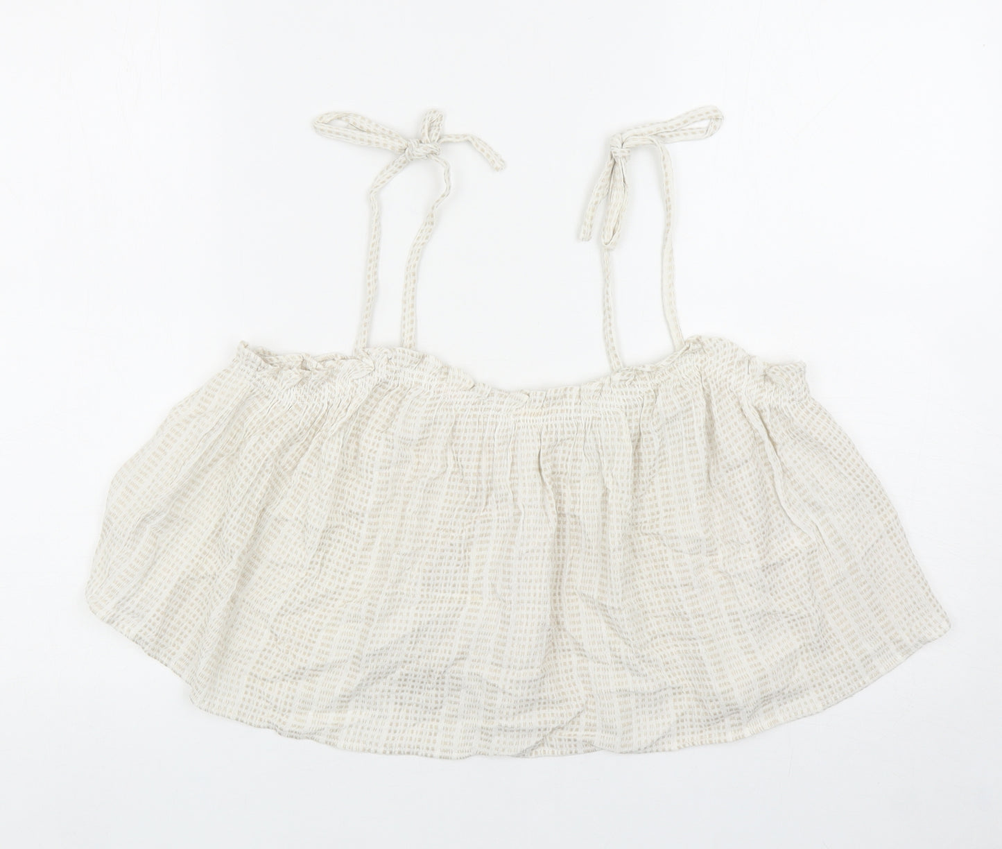 H&M Womens Beige Geometric Cotton Cropped Tank Size 12 Off the Shoulder