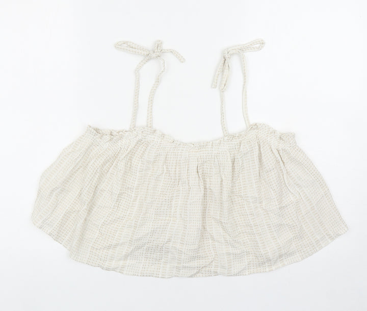 H&M Womens Beige Geometric Cotton Cropped Tank Size 12 Off the Shoulder