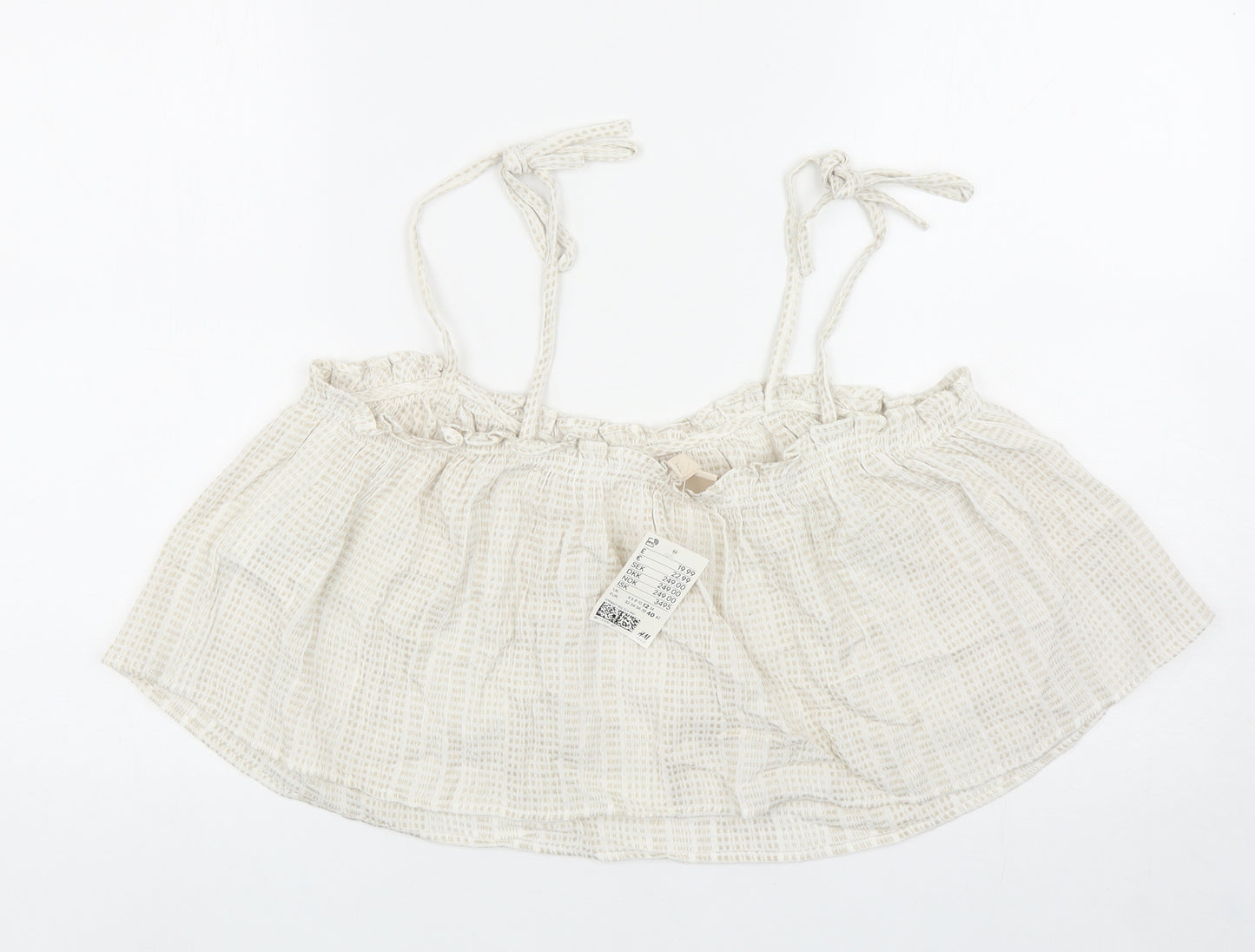 H&M Womens Beige Geometric Cotton Cropped Tank Size 12 Off the Shoulder
