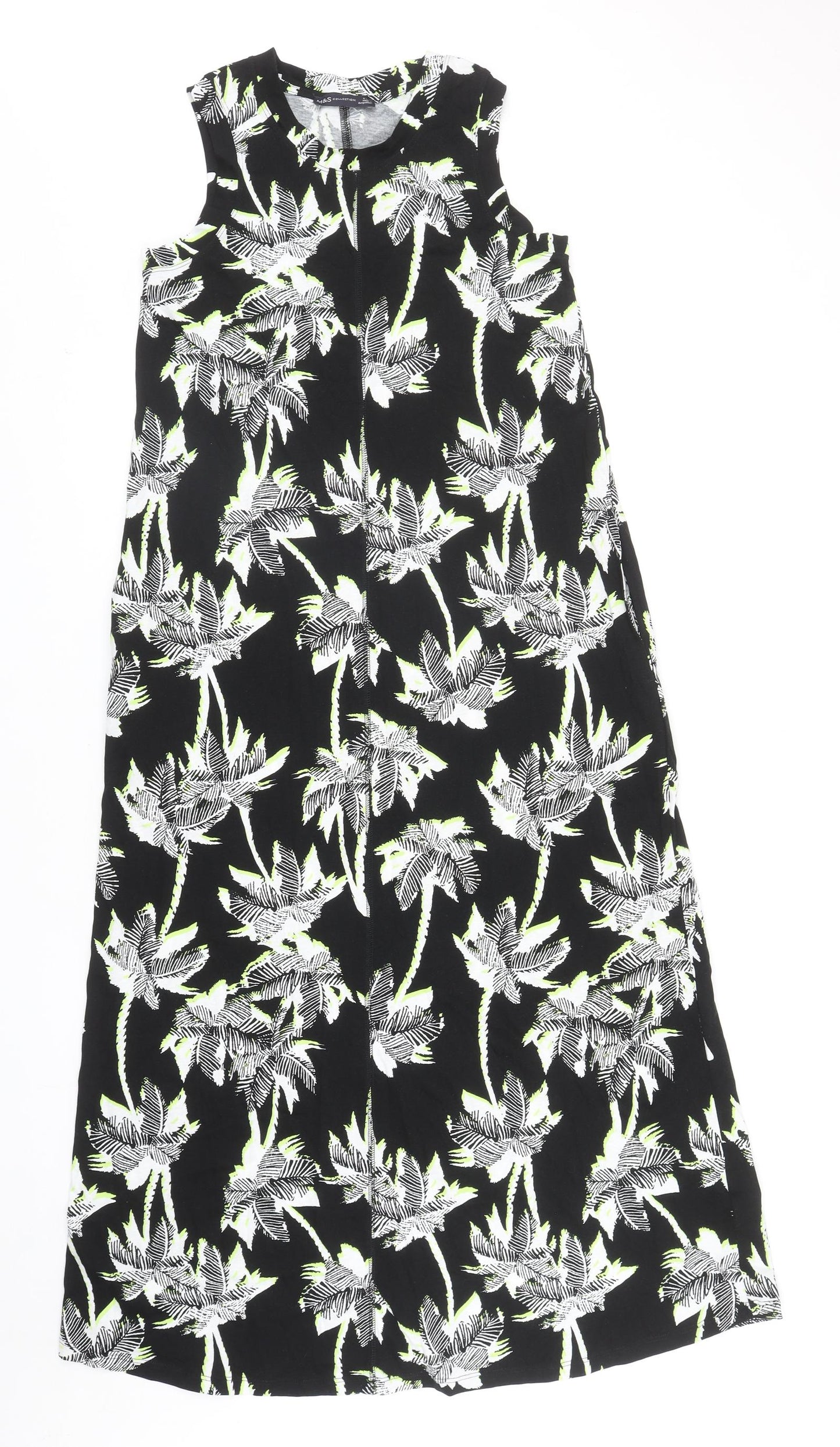 Marks and Spencer Womens Black Floral Cotton A-Line Size 8 Round Neck Pullover