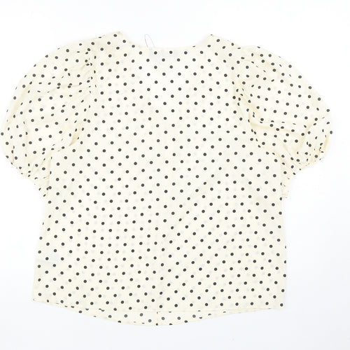 Marks and Spencer Womens Ivory Polka Dot Polyester Basic Blouse Size 14 V-Neck