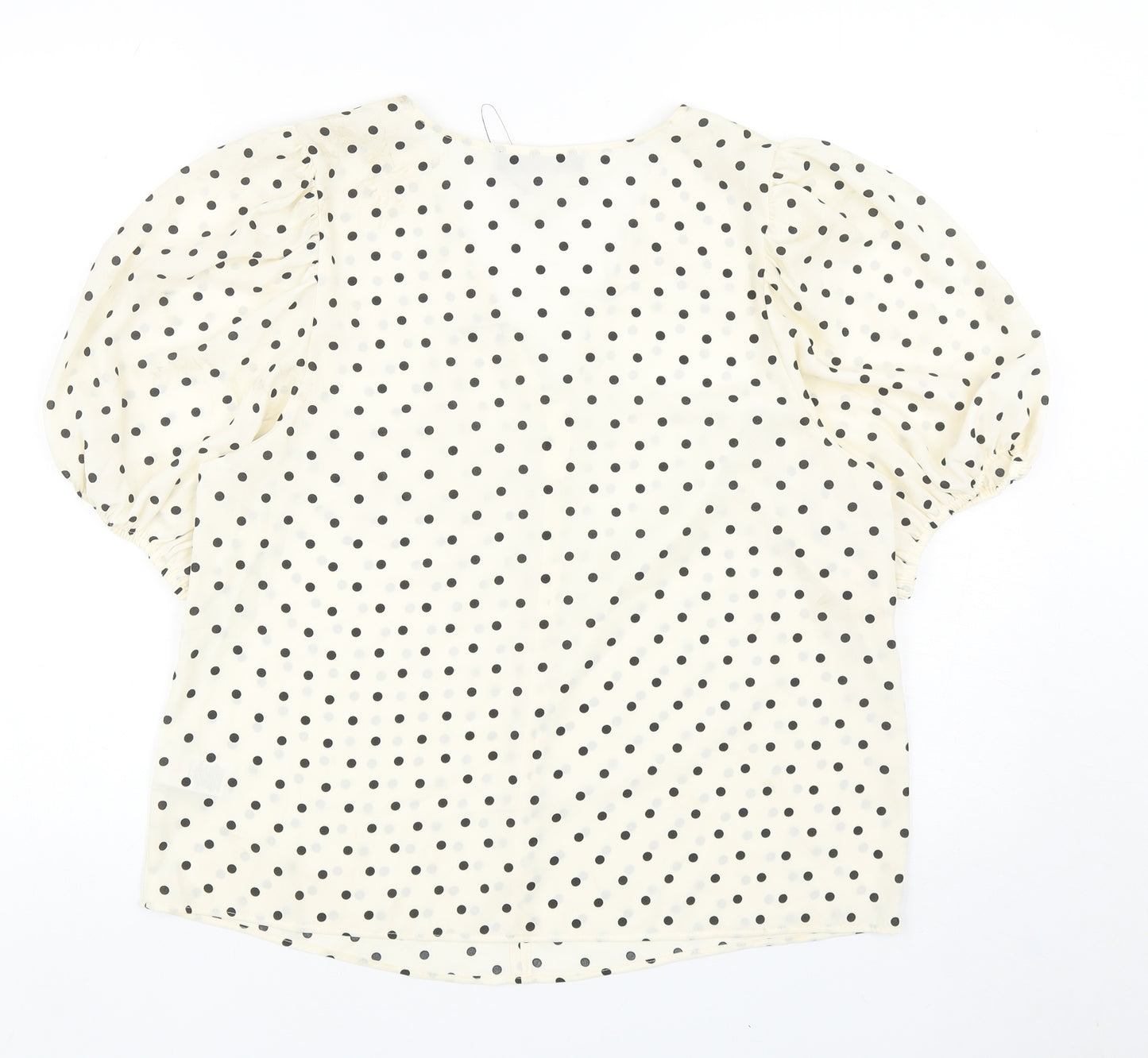 Marks and Spencer Womens Ivory Polka Dot Polyester Basic Blouse Size 14 V-Neck