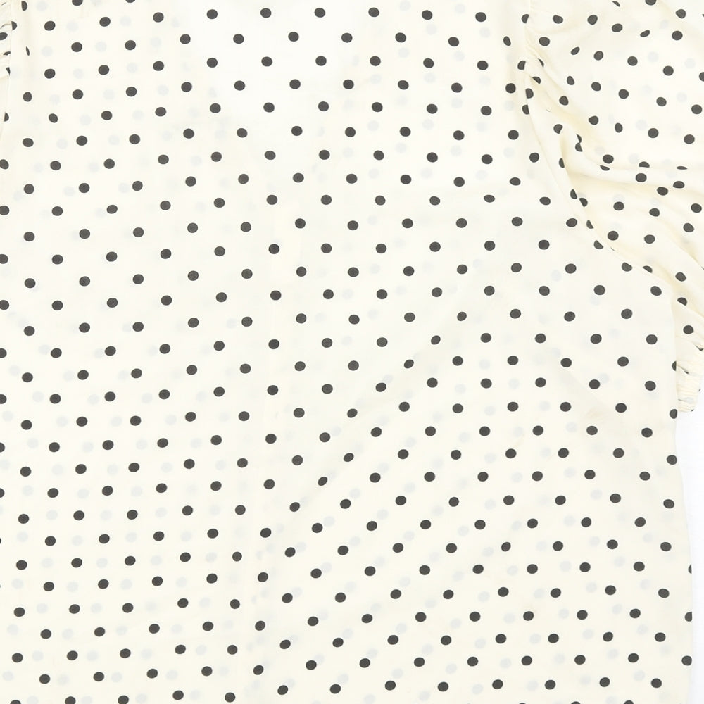 Marks and Spencer Womens Ivory Polka Dot Polyester Basic Blouse Size 14 V-Neck