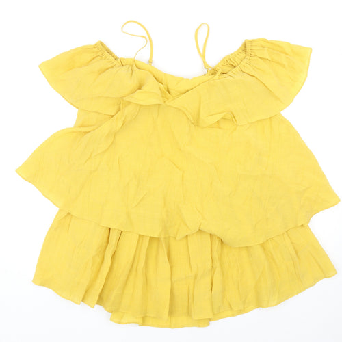 H&M Womens Yellow Lyocell Mini Size 8 Off the Shoulder Pullover