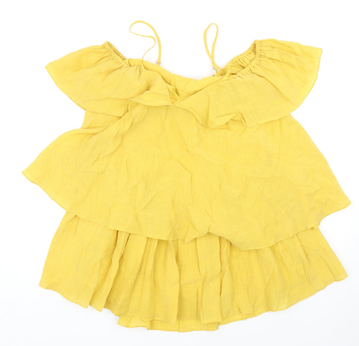 H&M Womens Yellow Lyocell Mini Size 8 Off the Shoulder Pullover