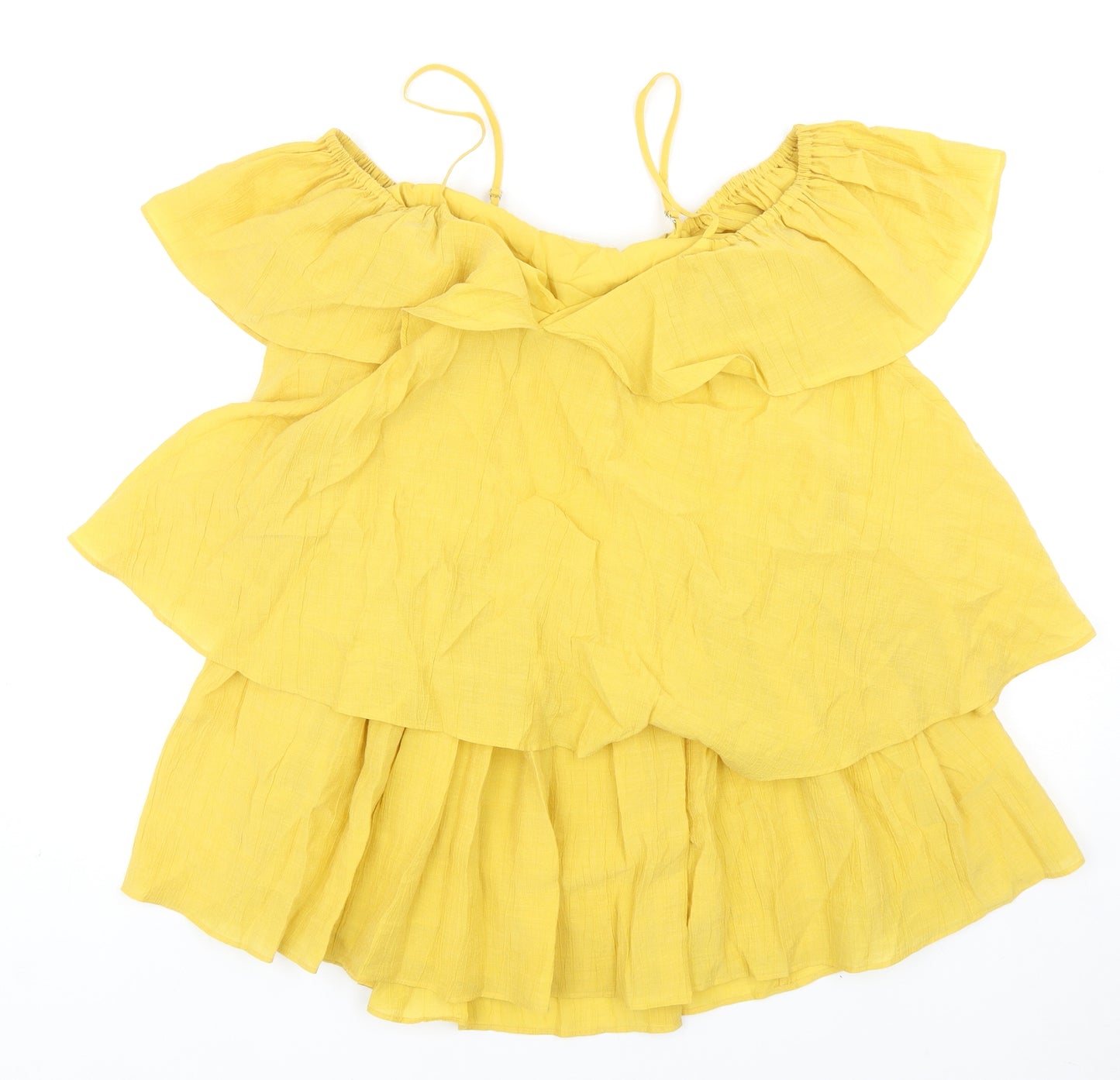 H&M Womens Yellow Lyocell Mini Size 8 Off the Shoulder Pullover