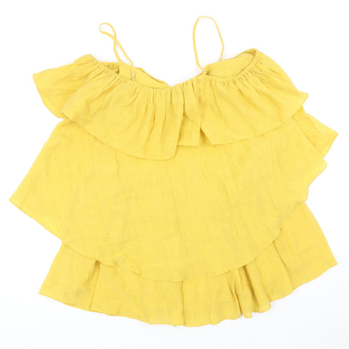 H&M Womens Yellow Lyocell Mini Size 8 Off the Shoulder Pullover