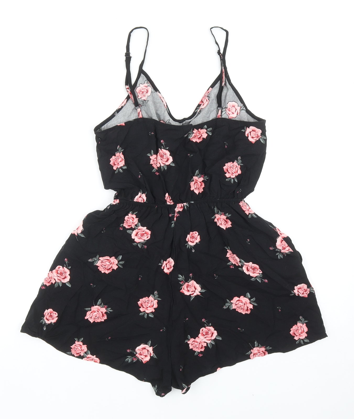 Divided by H&M Womens Black Floral Viscose Playsuit One-Piece Size 8 Pullover