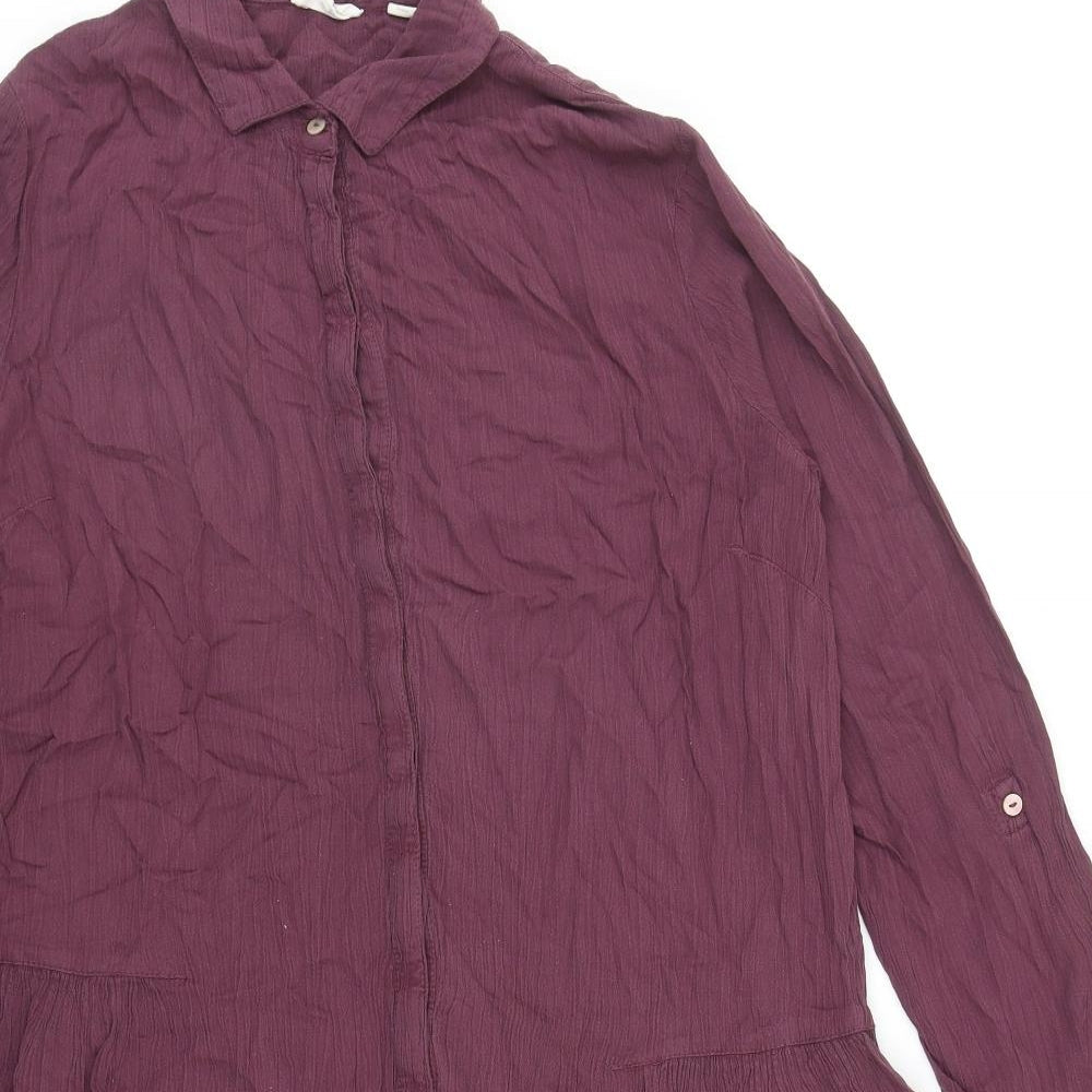 Fat Face Womens Purple Viscose Shirt Dress Size 10 Collared Button