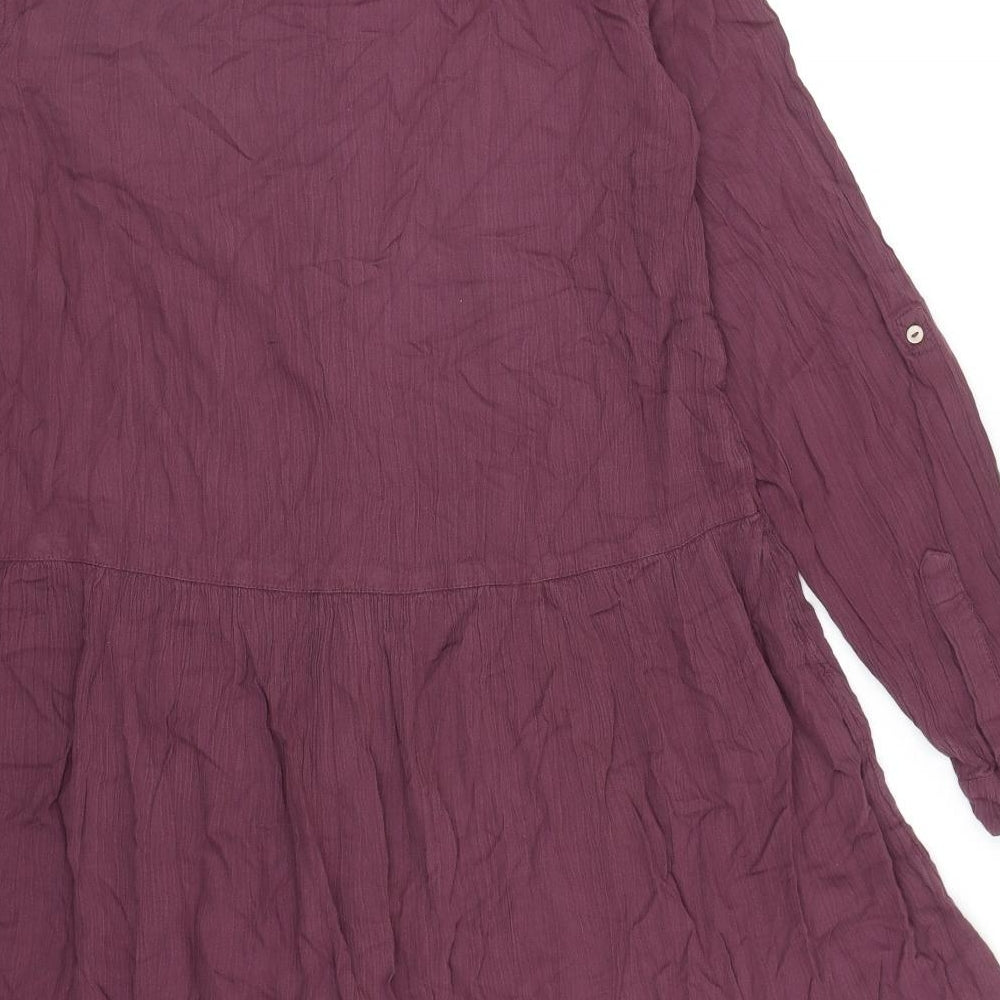 Fat Face Womens Purple Viscose Shirt Dress Size 10 Collared Button