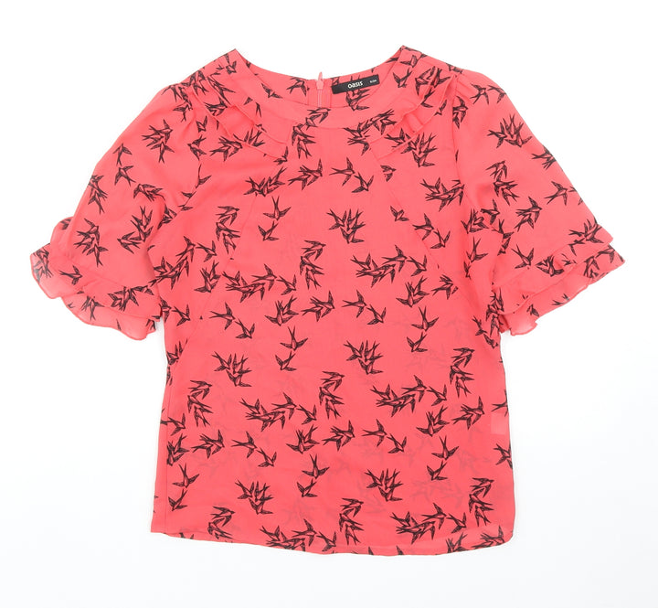 Oasis Womens Pink Geometric Polyester Basic T-Shirt Size 8 Round Neck - Bird