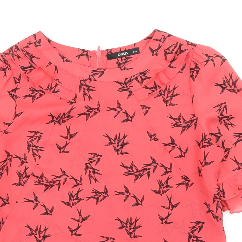 Oasis Womens Pink Geometric Polyester Basic T-Shirt Size 8 Round Neck - Bird