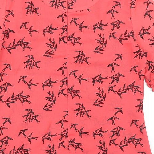 Oasis Womens Pink Geometric Polyester Basic T-Shirt Size 8 Round Neck - Bird
