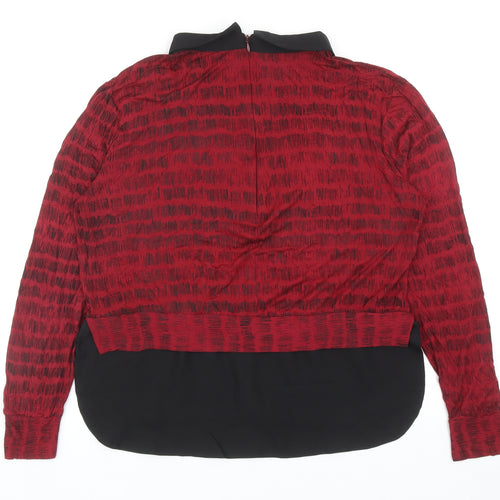 Elle Studio Womens Red Geometric Viscose Basic Blouse Size L Collared