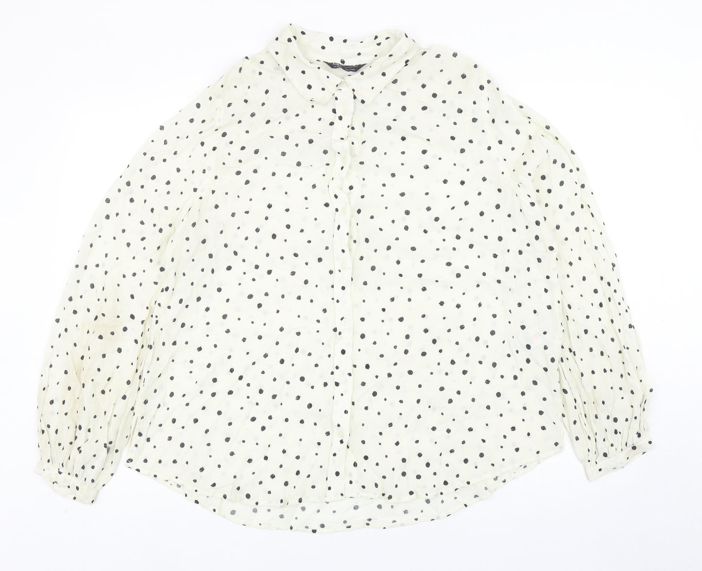 Marks and Spencer Womens Ivory Geometric Viscose Basic Button-Up Size 14 Collared