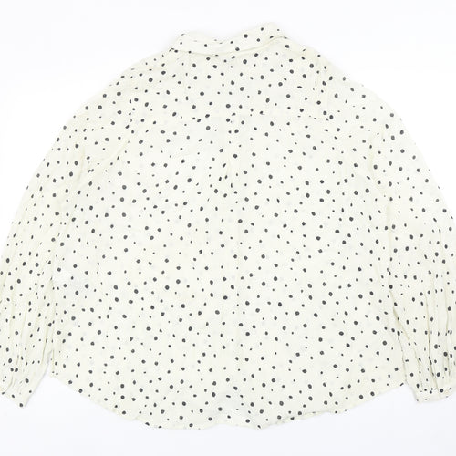 Marks and Spencer Womens Ivory Geometric Viscose Basic Button-Up Size 14 Collared
