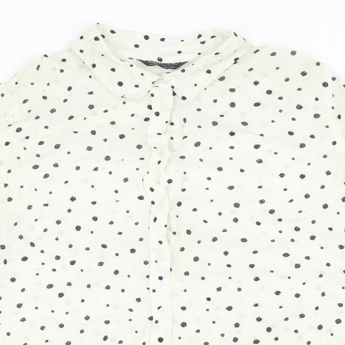 Marks and Spencer Womens Ivory Geometric Viscose Basic Button-Up Size 14 Collared
