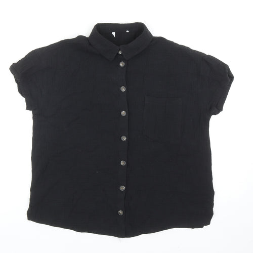 Matalan Womens Black Cotton Basic Button-Up Size 10 Collared