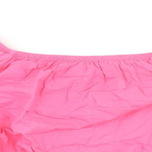 Marks and Spencer Womens Pink Cotton Cropped Blouse Size 14 Boat Neck - Flower Detail