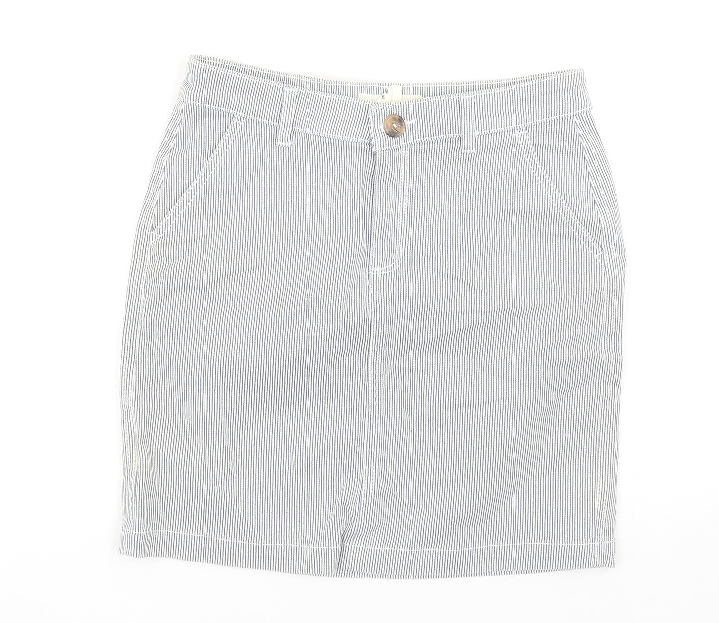 H&M Womens Blue Geometric Cotton Mini Skirt Size 8 Zip