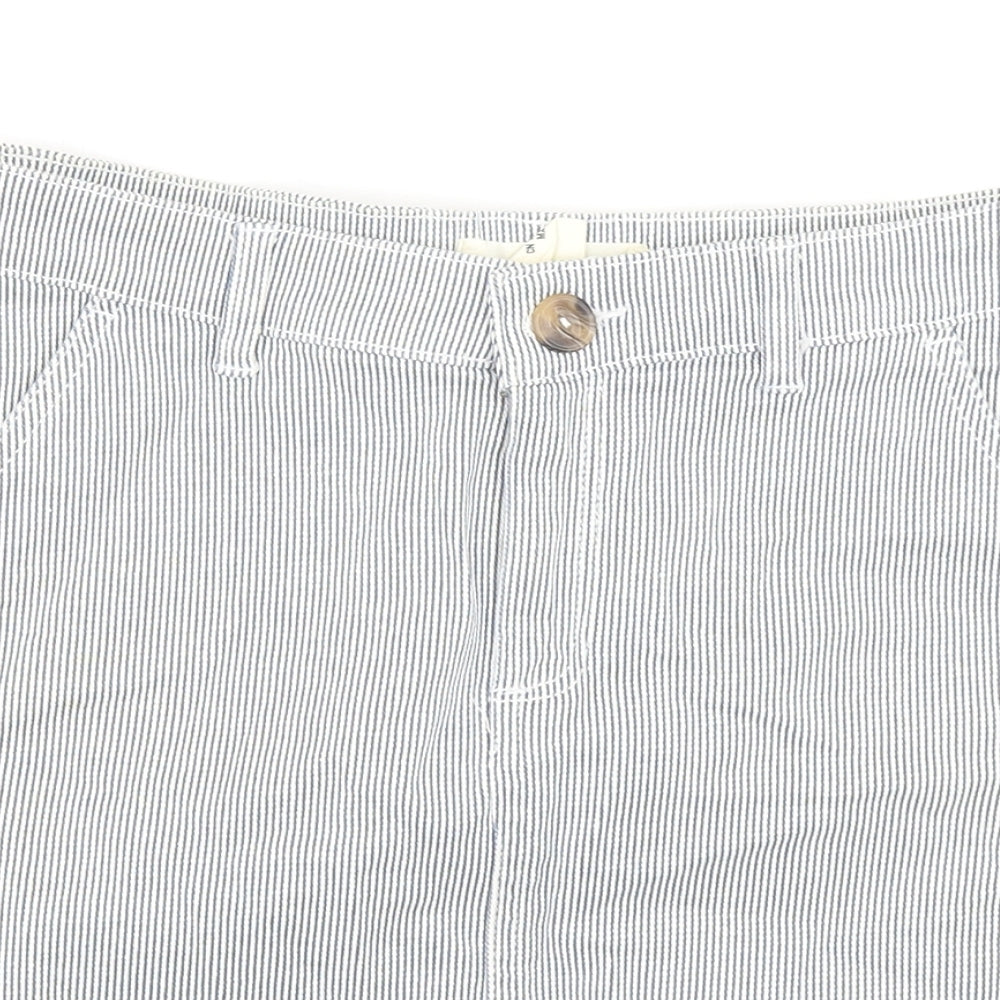 H&M Womens Blue Geometric Cotton Mini Skirt Size 8 Zip