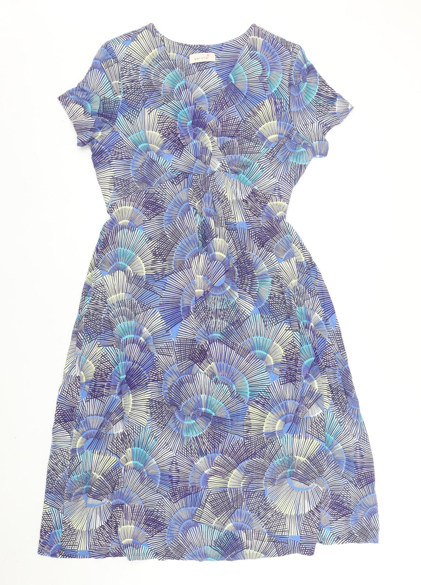 Per Una Womens Blue Geometric Viscose A-Line Size 14 V-Neck Pullover