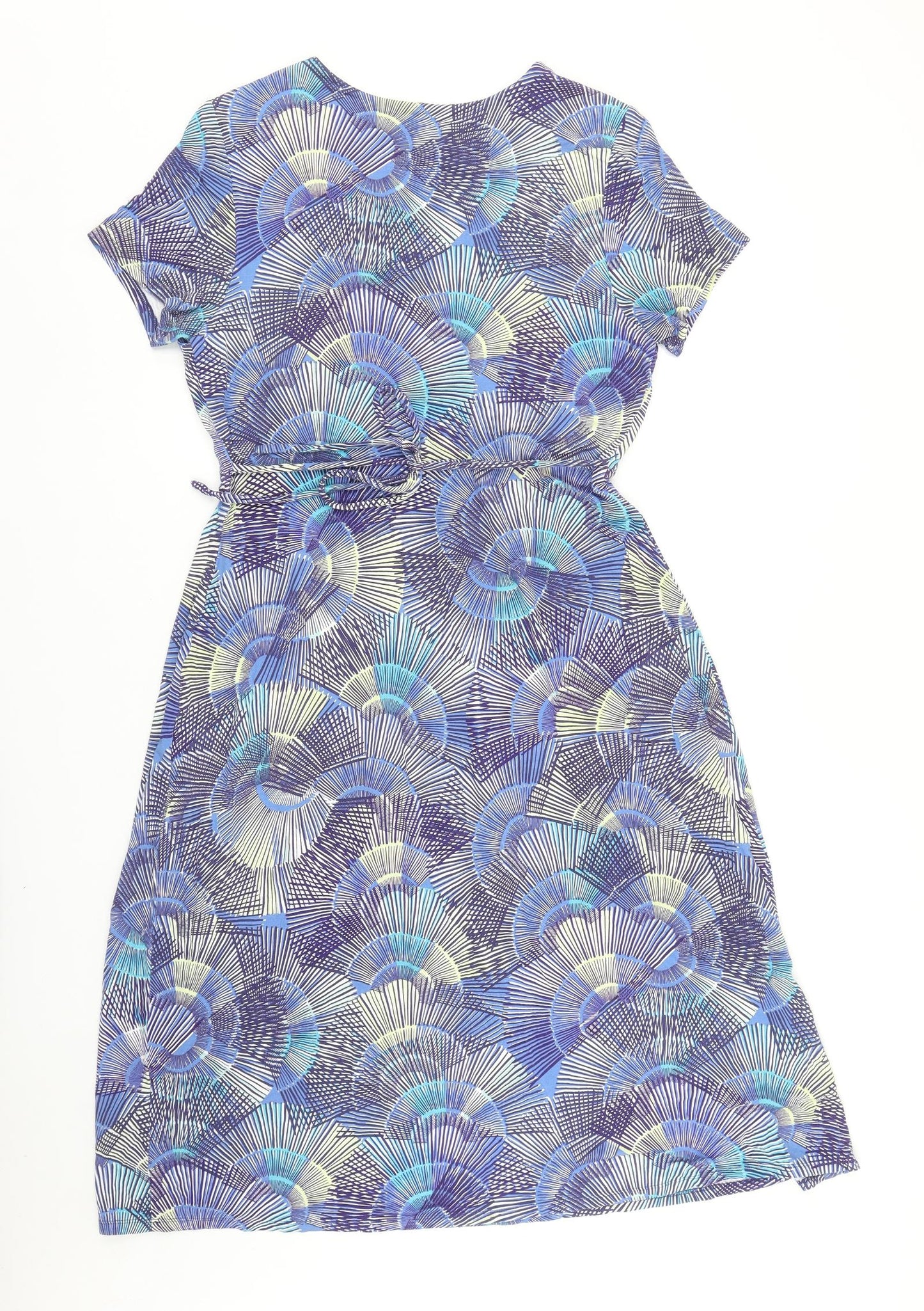 Per Una Womens Blue Geometric Viscose A-Line Size 14 V-Neck Pullover