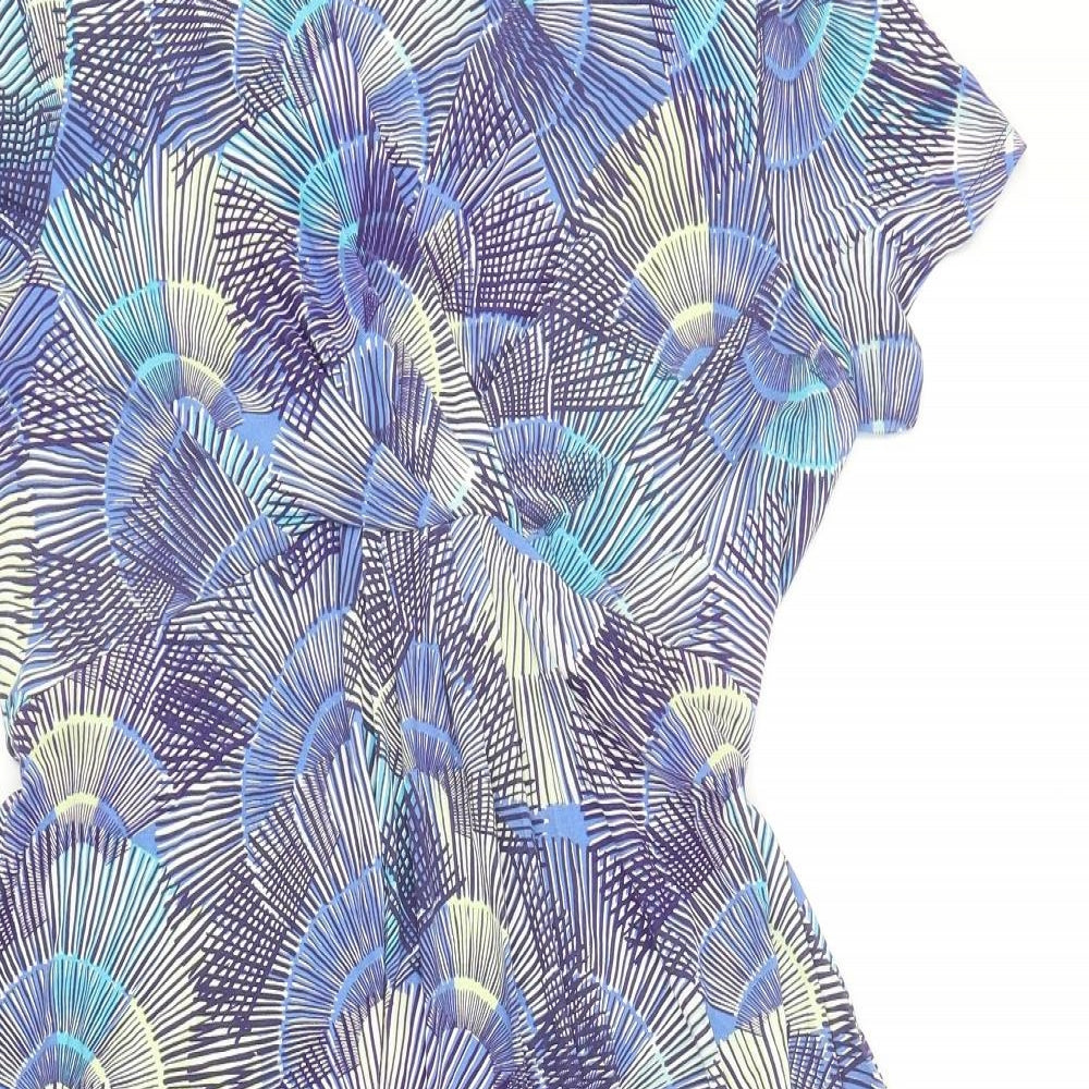 Per Una Womens Blue Geometric Viscose A-Line Size 14 V-Neck Pullover