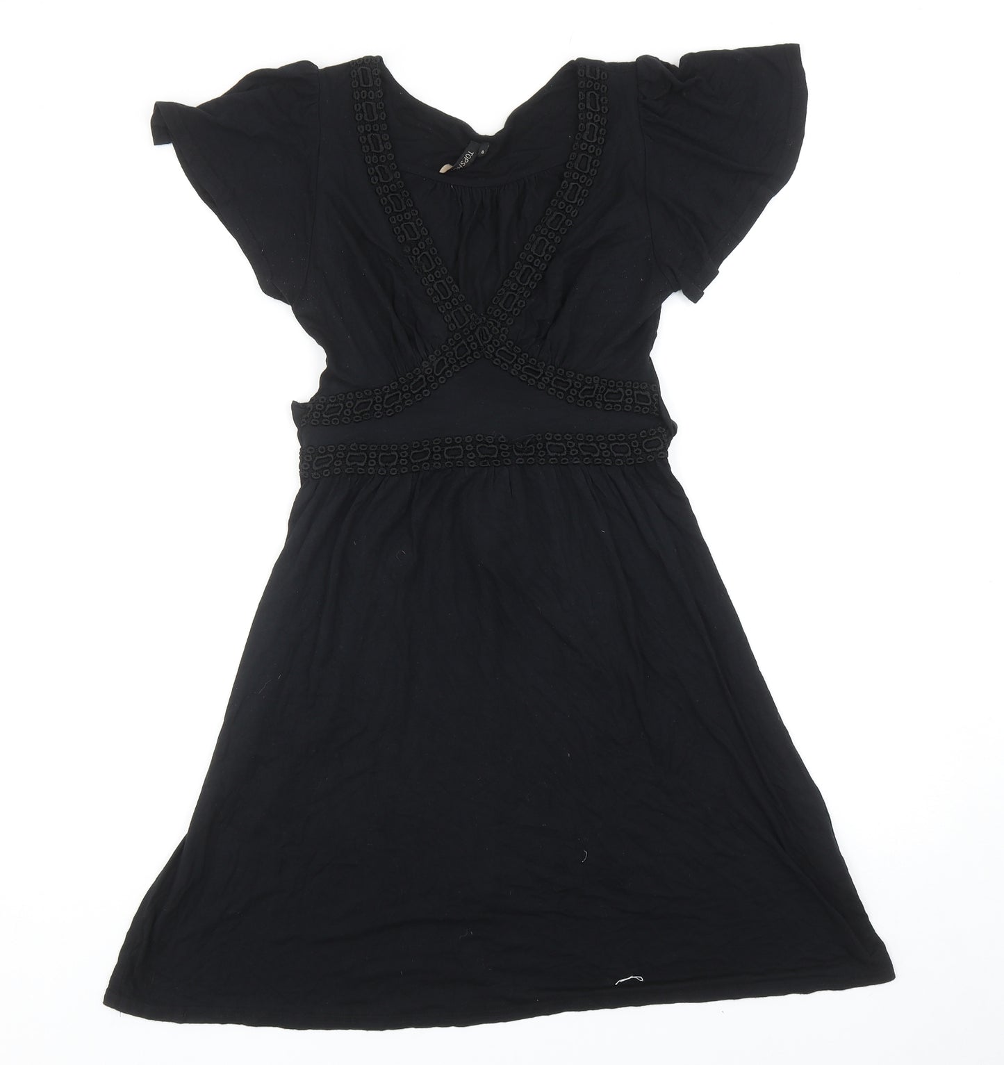 Topshop Womens Black Viscose Fit & Flare Size 8 V-Neck Pullover