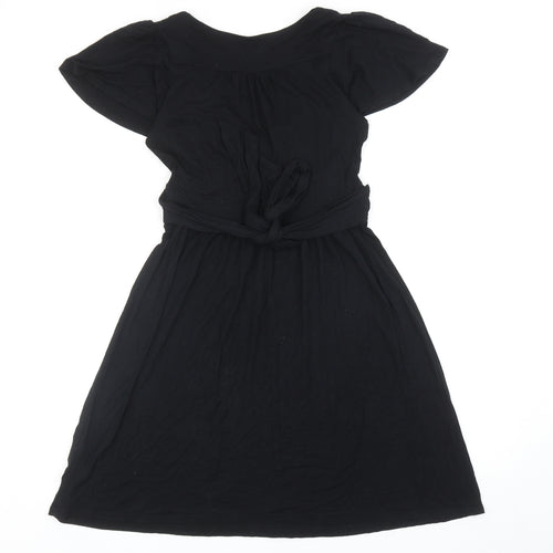 Topshop Womens Black Viscose Fit & Flare Size 8 V-Neck Pullover