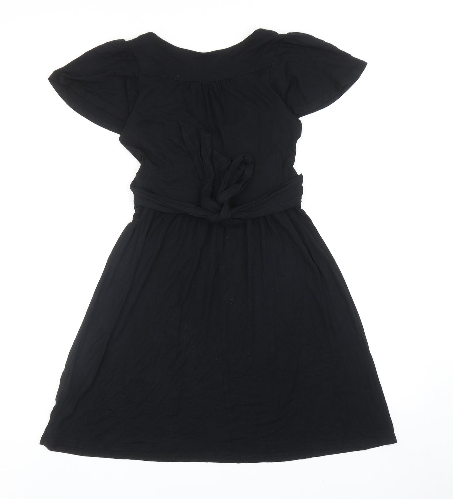 Topshop Womens Black Viscose Fit & Flare Size 8 V-Neck Pullover