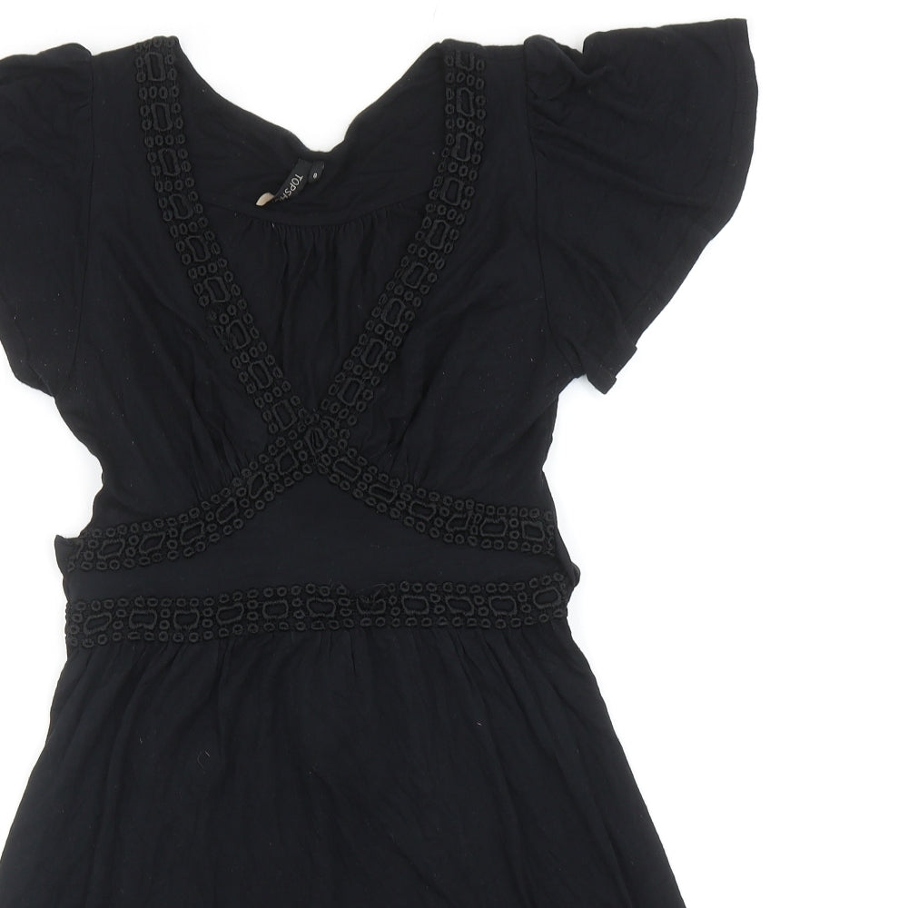 Topshop Womens Black Viscose Fit & Flare Size 8 V-Neck Pullover