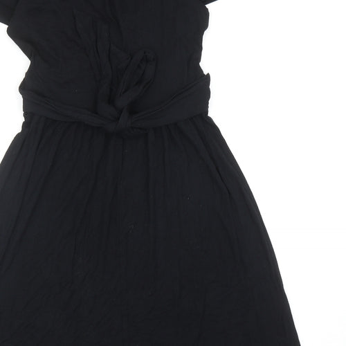 Topshop Womens Black Viscose Fit & Flare Size 8 V-Neck Pullover