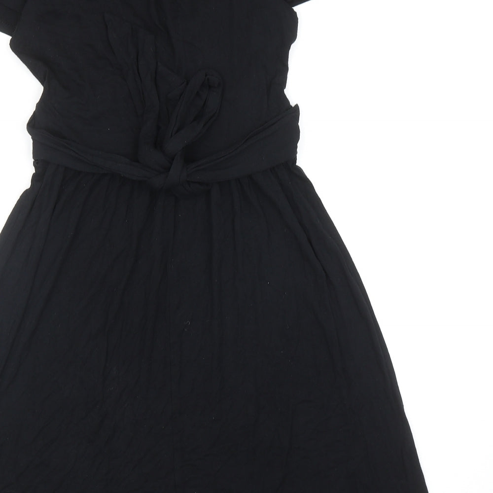 Topshop Womens Black Viscose Fit & Flare Size 8 V-Neck Pullover
