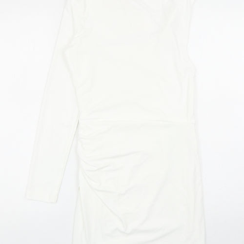 Zara Womens White Polyester Bodycon Size S One Shoulder Zip