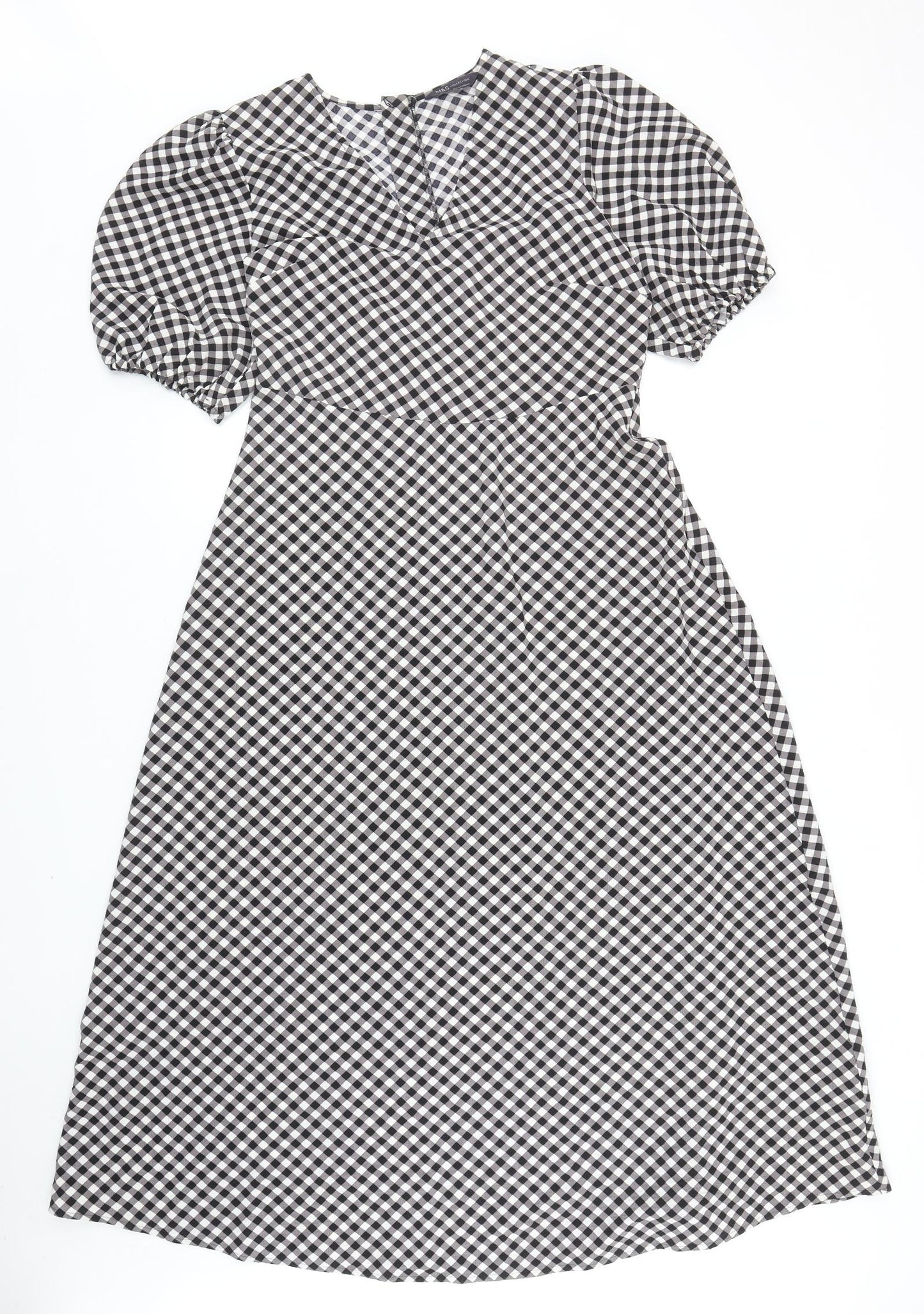 Marks and Spencer Womens Black Check Polyester Maxi Size 12 V-Neck Zip