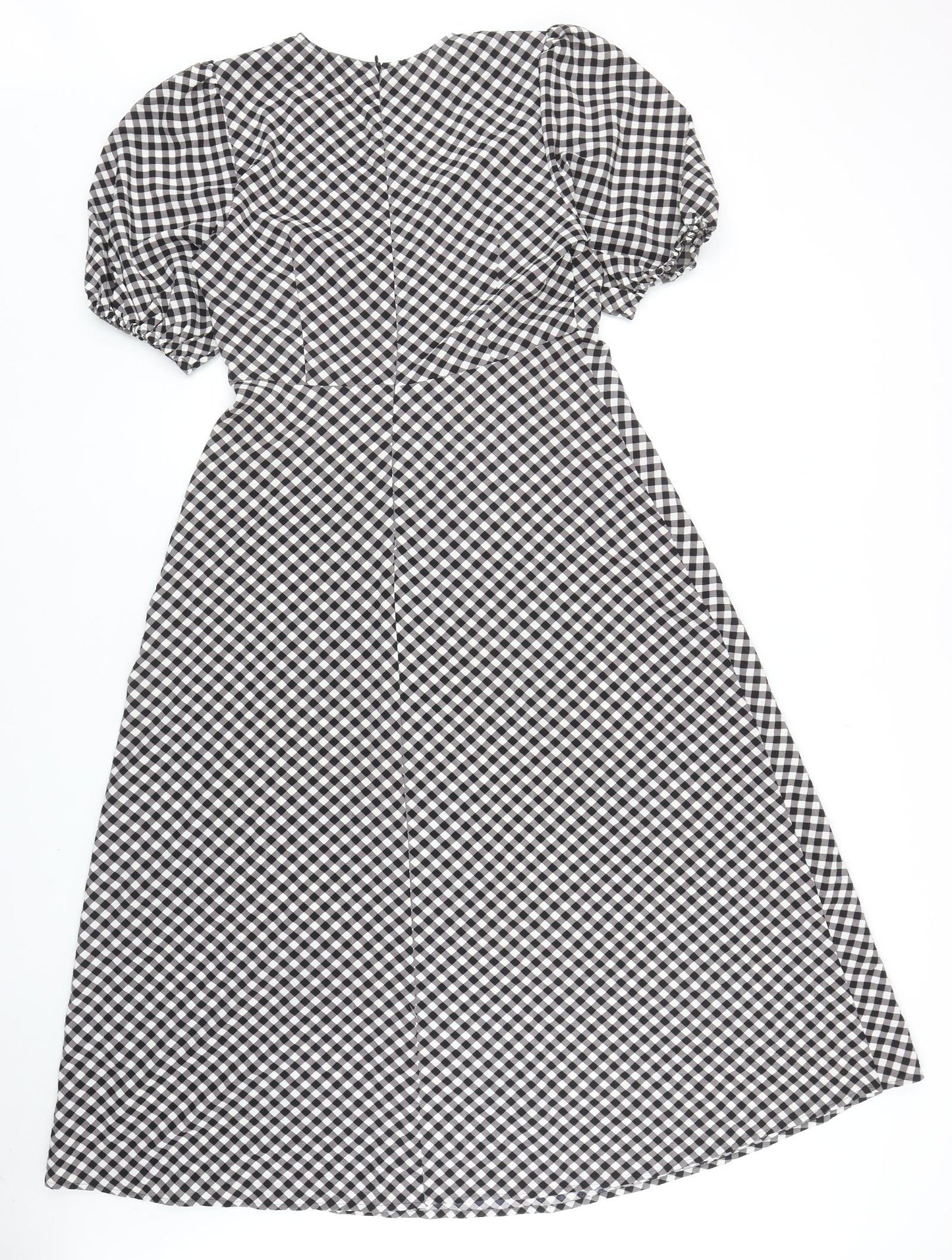 Marks and Spencer Womens Black Check Polyester Maxi Size 12 V-Neck Zip