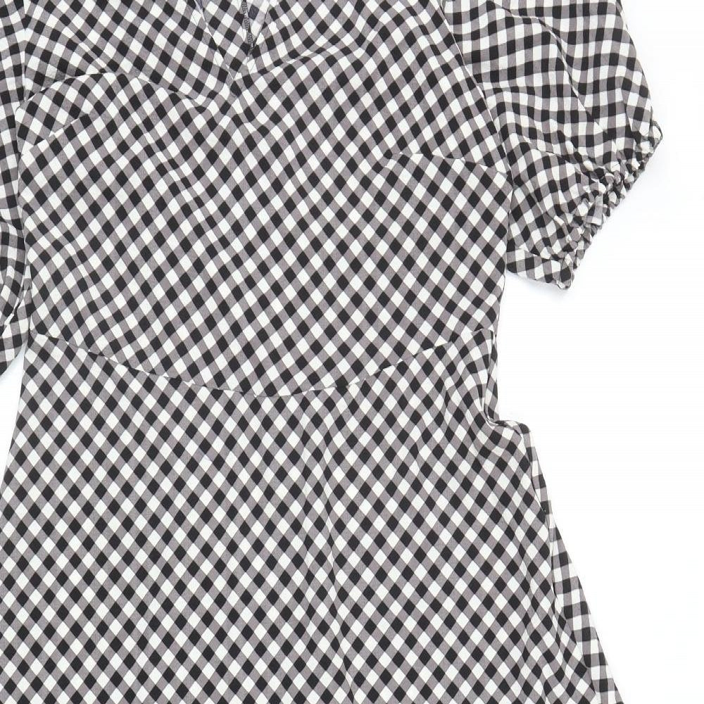 Marks and Spencer Womens Black Check Polyester Maxi Size 12 V-Neck Zip