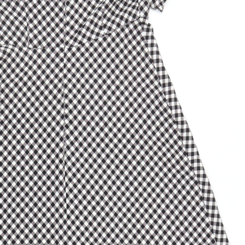 Marks and Spencer Womens Black Check Polyester Maxi Size 12 V-Neck Zip