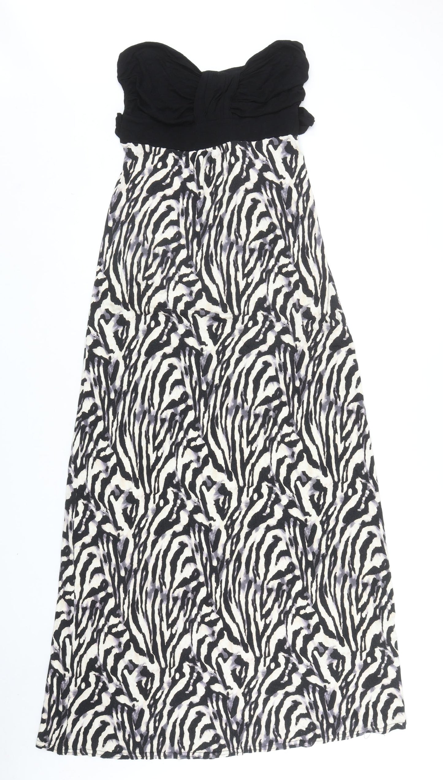 New Look Womens Black Animal Print Viscose Maxi Size 12 Sweetheart Pullover - Zebra Print