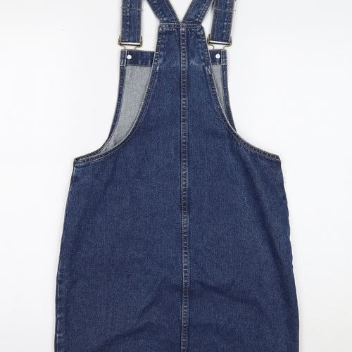 Denim & Co. Womens Blue Cotton Pinafore/Dungaree Dress Size 6 Square Neck Button