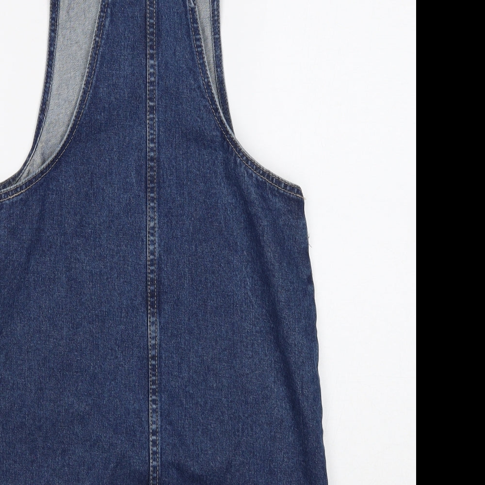 Denim & Co. Womens Blue Cotton Pinafore/Dungaree Dress Size 6 Square Neck Button