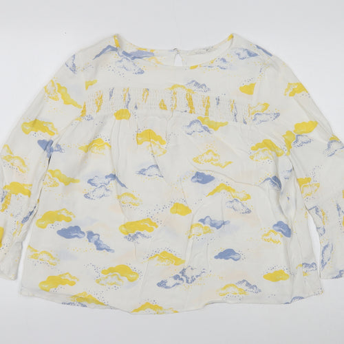 Savannah Miller Womens White Geometric Viscose Basic Blouse Size 14 Boat Neck - Cloud Print, Flute Sleeve