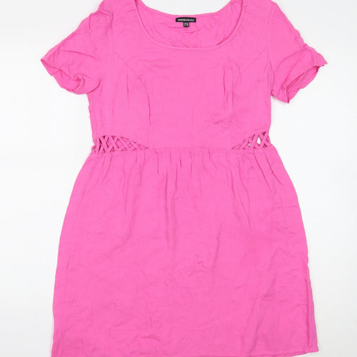 Warehouse Womens Pink Viscose T-Shirt Dress Size 10 Boat Neck Pullover